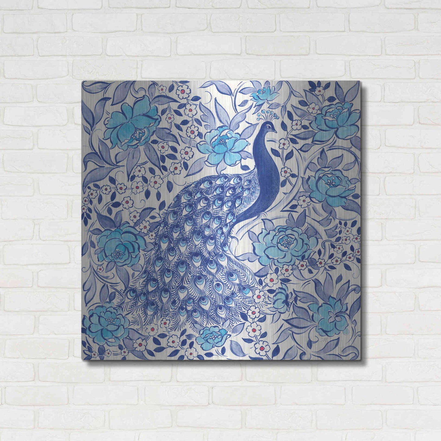 Luxe Metal Art 'Peacock Garden III' by Miranda Thomas, Metal Wall Art,36x36