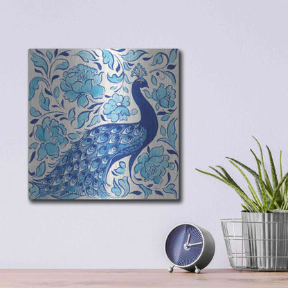 Luxe Metal Art 'Peacock Garden IV' by Miranda Thomas, Metal Wall Art,12x12