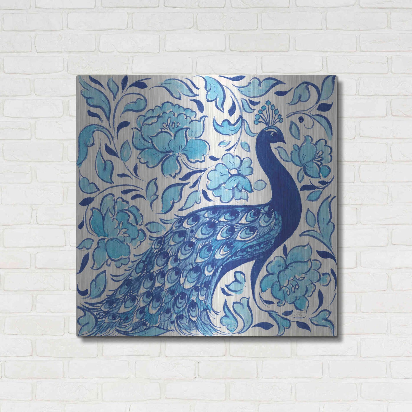 Luxe Metal Art 'Peacock Garden IV' by Miranda Thomas, Metal Wall Art,36x36