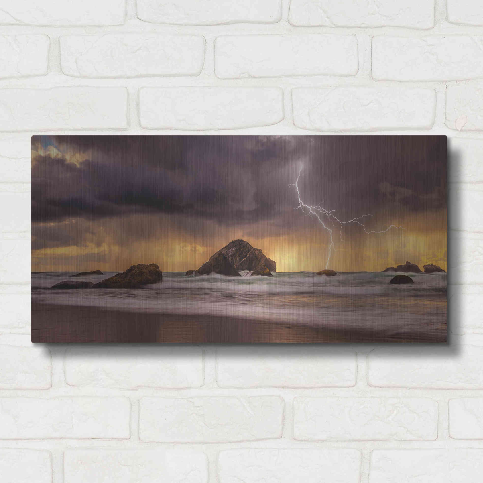 Luxe Metal Art 'Storm At Face Rock' by Darren White, Metal Wall Art,24x12