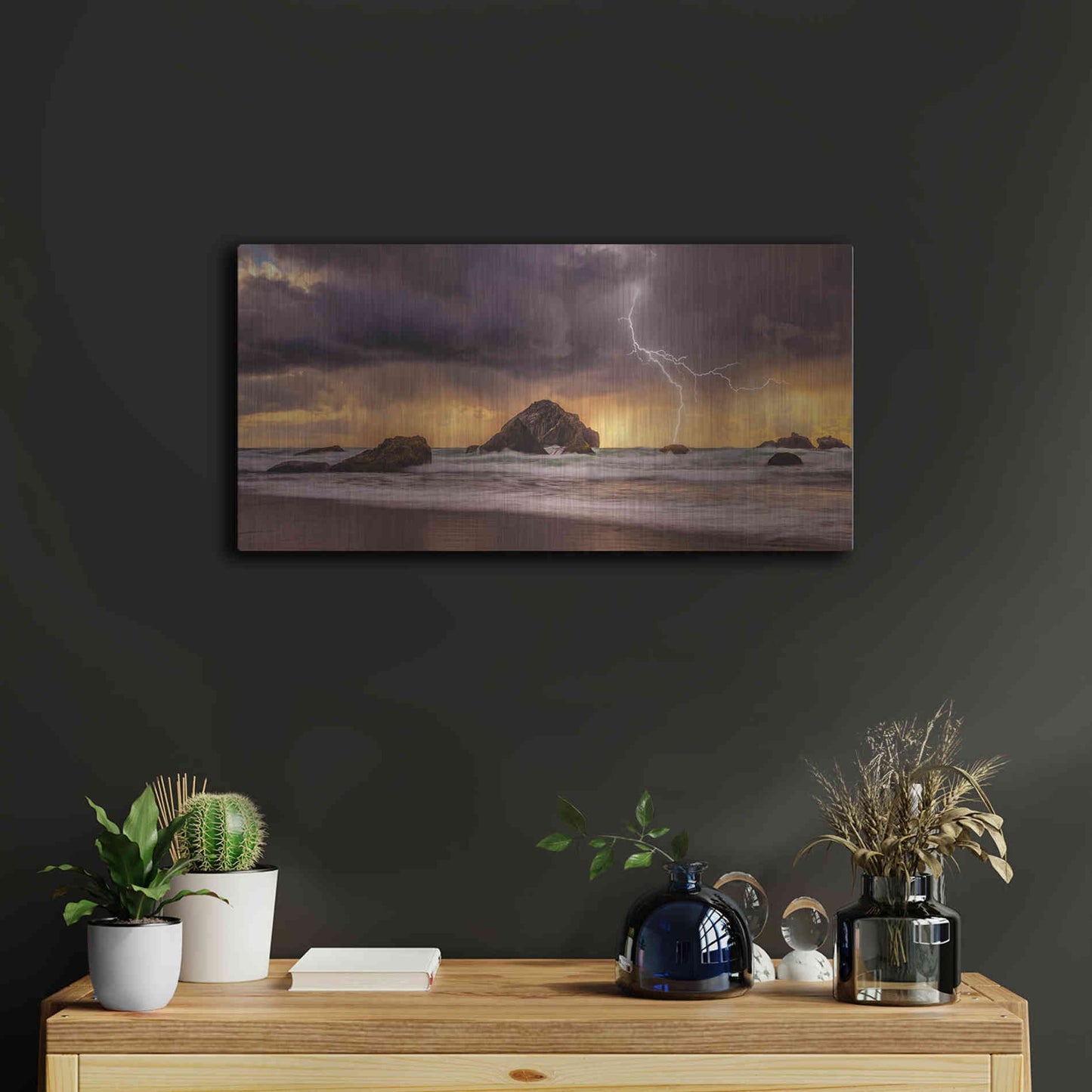 Luxe Metal Art 'Storm At Face Rock' by Darren White, Metal Wall Art,24x12