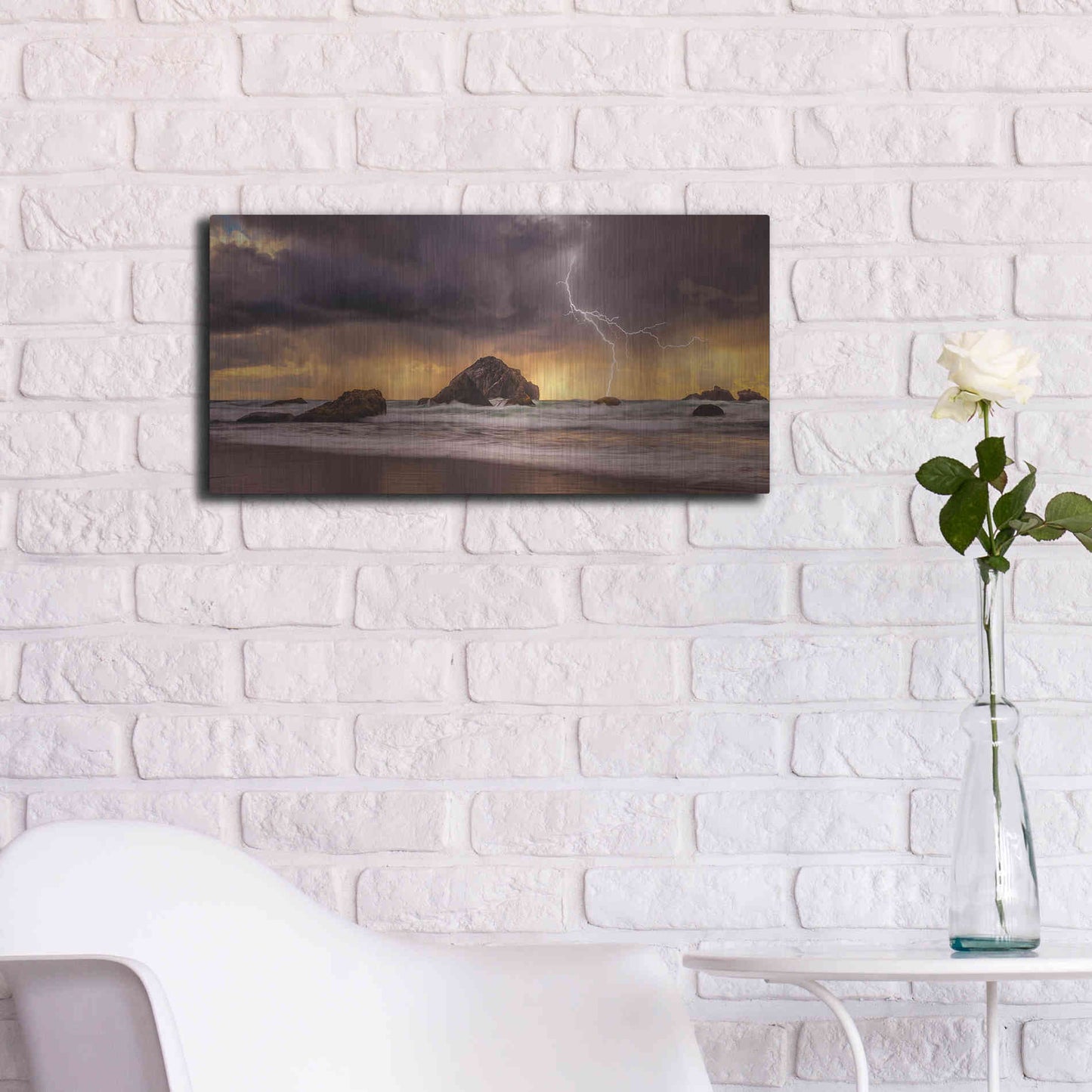 Luxe Metal Art 'Storm At Face Rock' by Darren White, Metal Wall Art,24x12