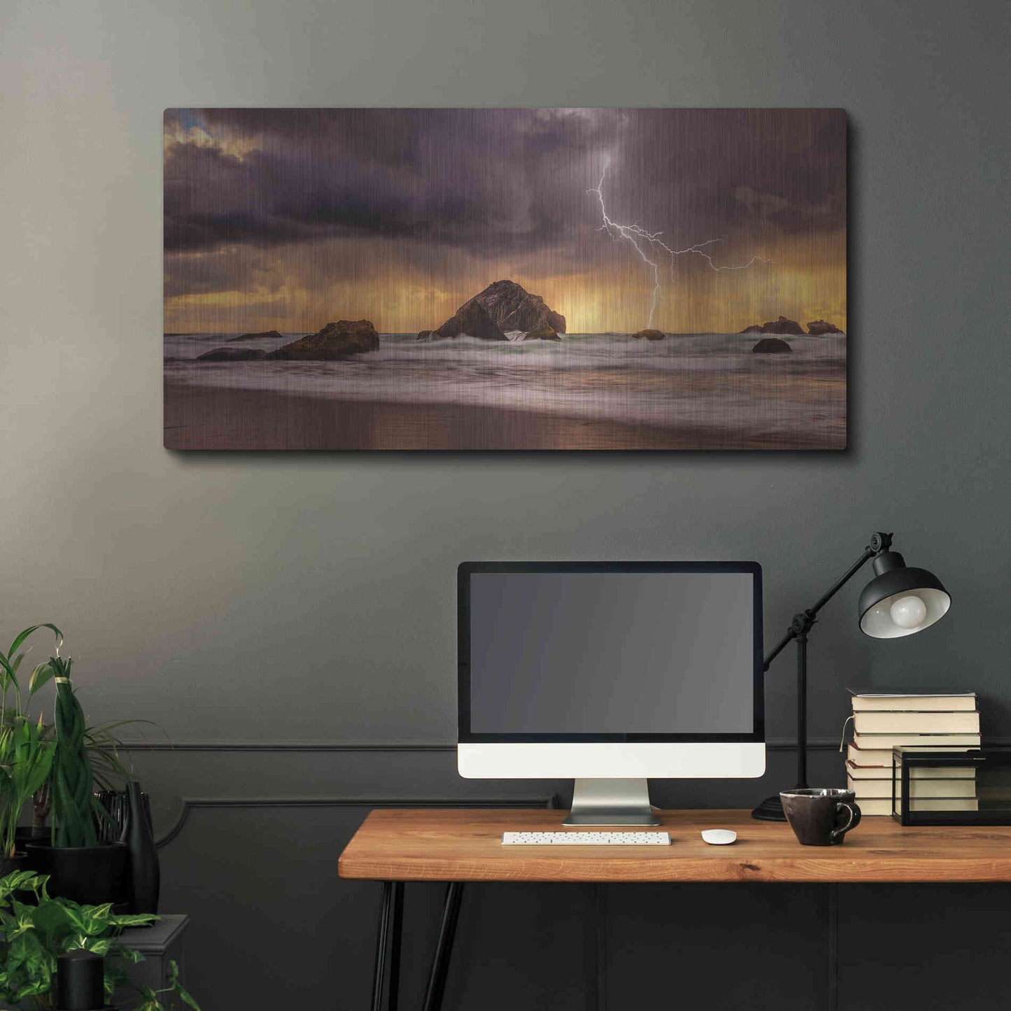 Luxe Metal Art 'Storm At Face Rock' by Darren White, Metal Wall Art,48x24