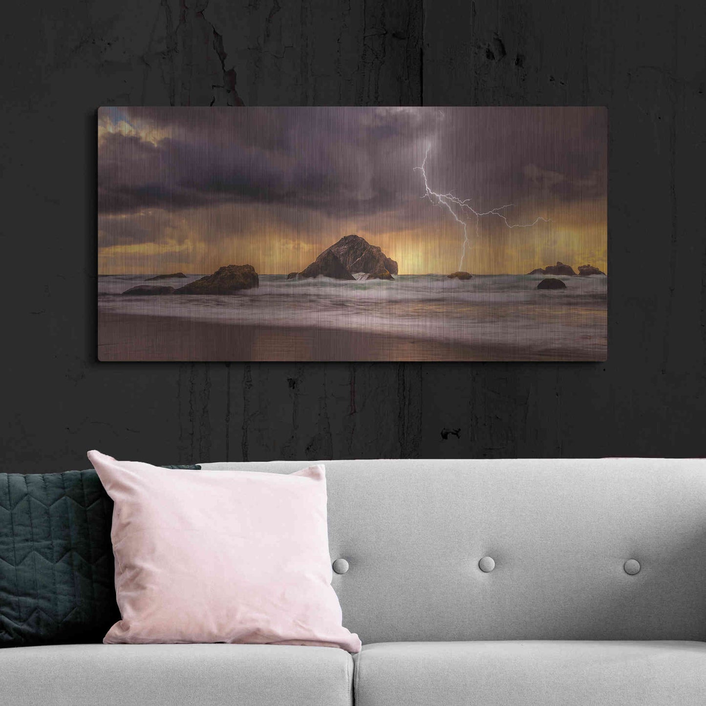 Luxe Metal Art 'Storm At Face Rock' by Darren White, Metal Wall Art,48x24