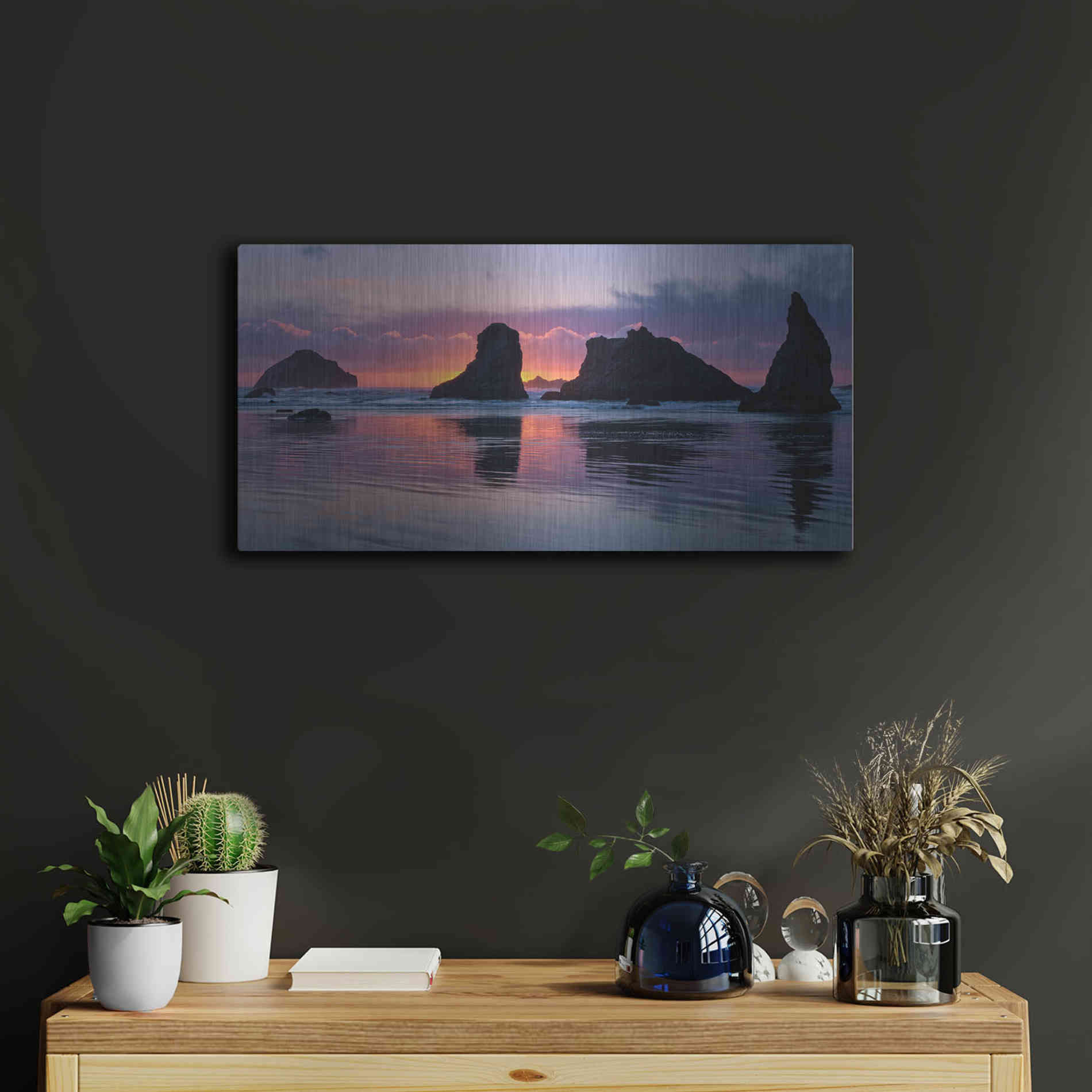 Luxe Metal Art 'Bandon Beach Tsunami' by Jesse Estes, Metal Wall Art,24x12