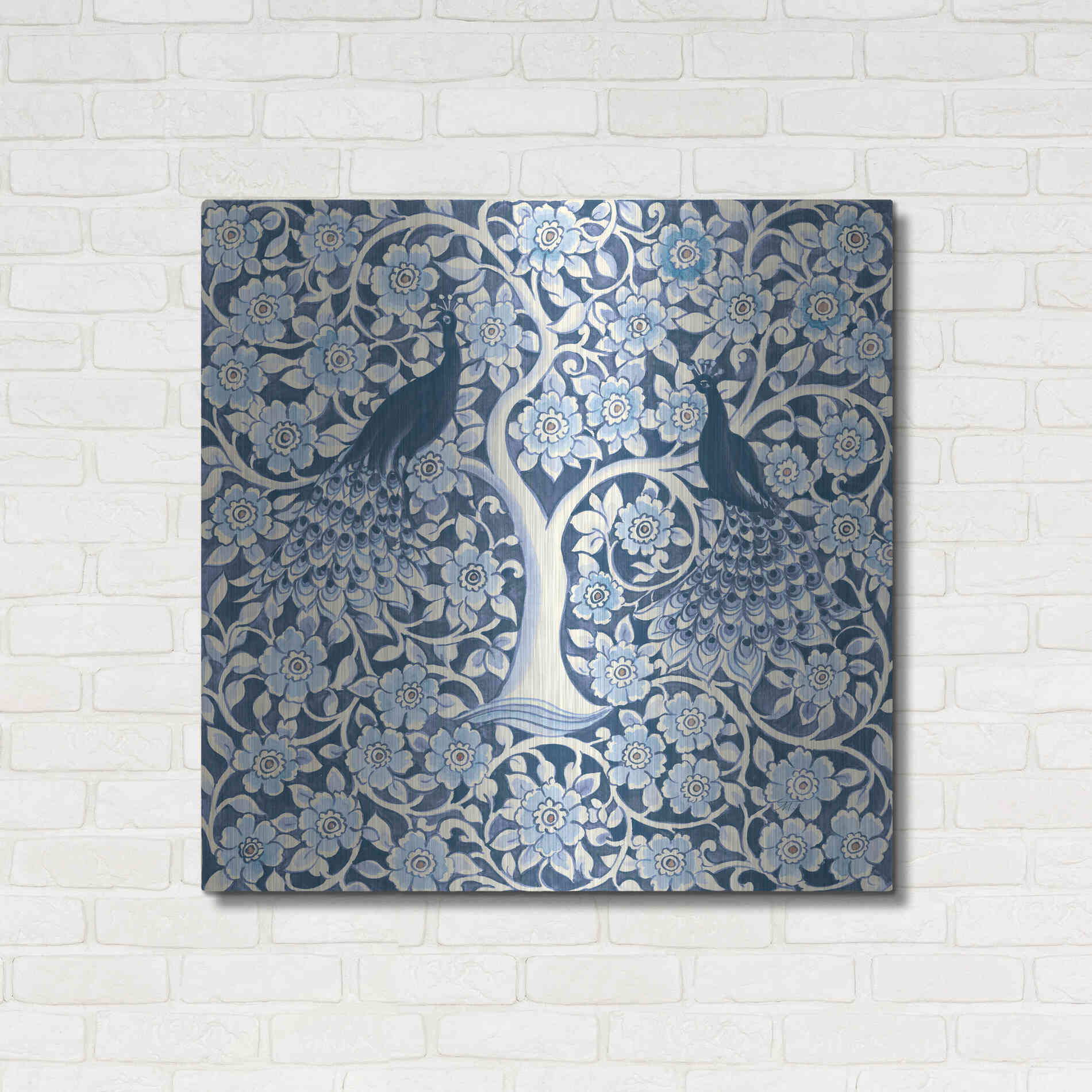 Luxe Metal Art 'Peacock Garden VII v2' by Miranda Thomas, Metal Wall Art,36x36