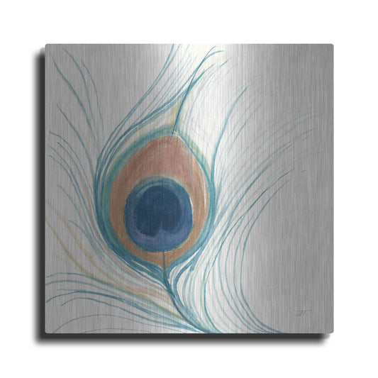 Luxe Metal Art 'Peacock Feather II Blue' by Miranda Thomas, Metal Wall Art