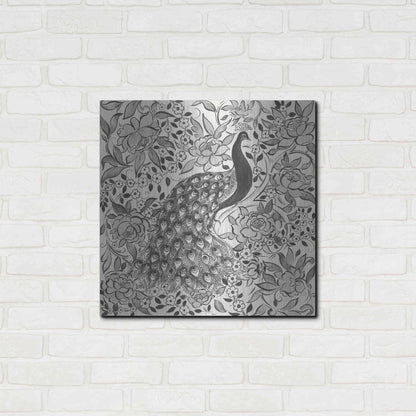 Luxe Metal Art 'Peacock Garden III BW' by Miranda Thomas, Metal Wall Art,24x24