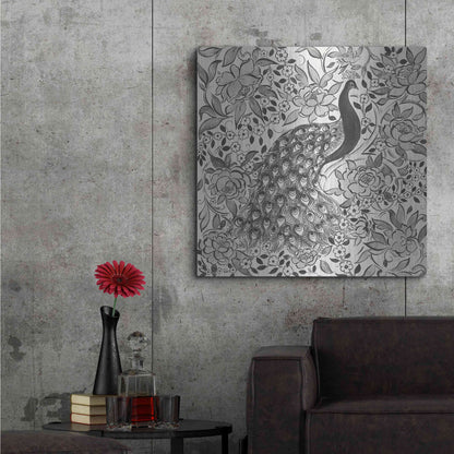 Luxe Metal Art 'Peacock Garden III BW' by Miranda Thomas, Metal Wall Art,36x36