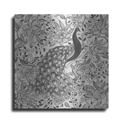 Luxe Metal Art 'Peacock Garden III BW' by Miranda Thomas, Metal Wall Art