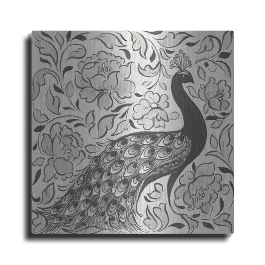 Luxe Metal Art 'Peacock Garden IV BW' by Miranda Thomas, Metal Wall Art