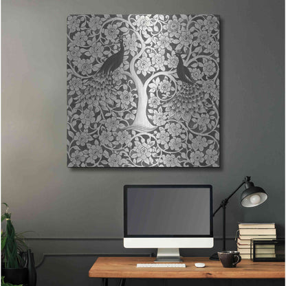 Luxe Metal Art 'Peacock Garden VII BW' by Miranda Thomas, Metal Wall Art,36x36