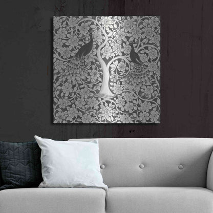 Luxe Metal Art 'Peacock Garden VII BW' by Miranda Thomas, Metal Wall Art,36x36