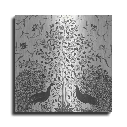 Luxe Metal Art 'Peacock Garden VIII BW' by Miranda Thomas, Metal Wall Art