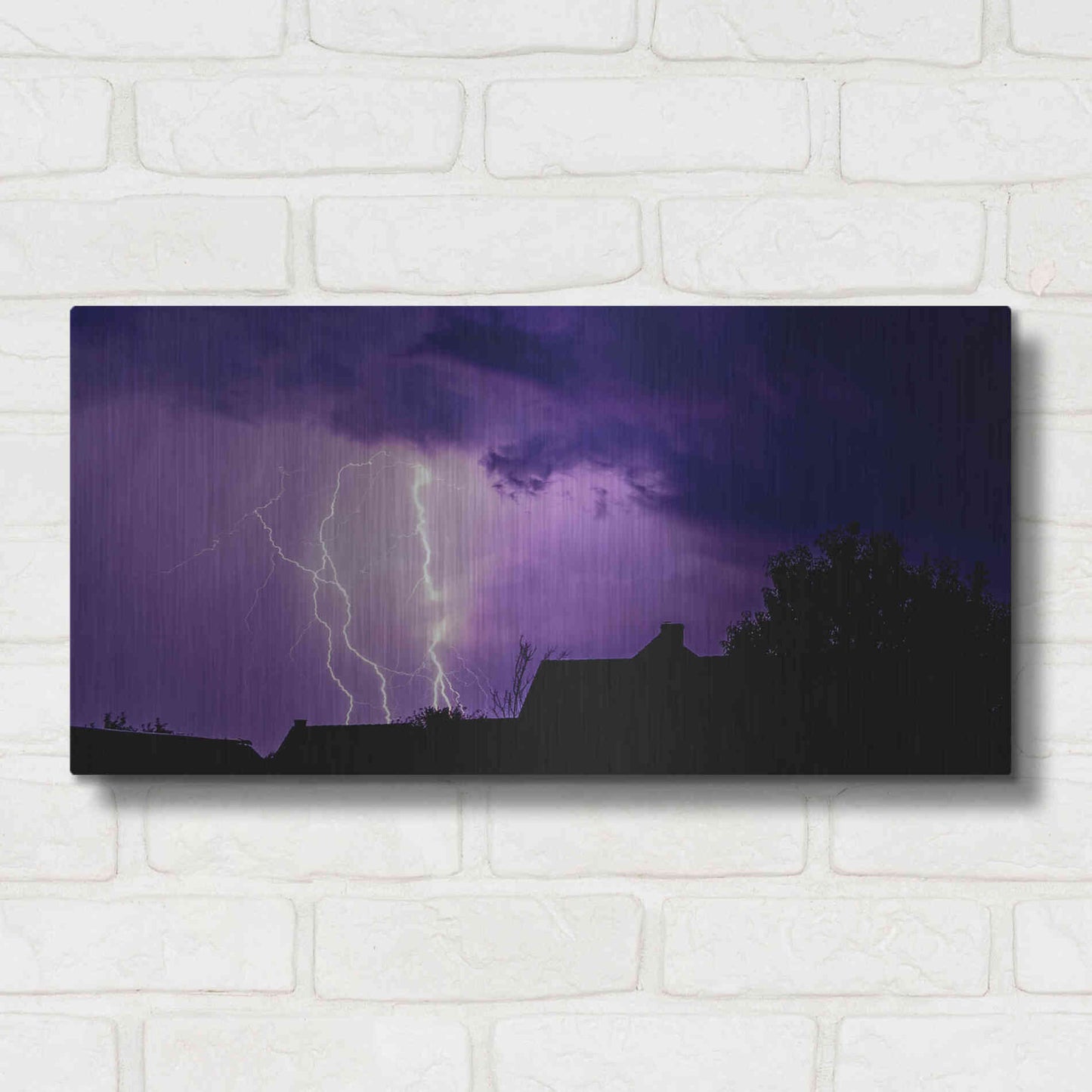 Luxe Metal Art 'Amethyst Lightning' by Unknown Artist, Metal Wall Art,24x12