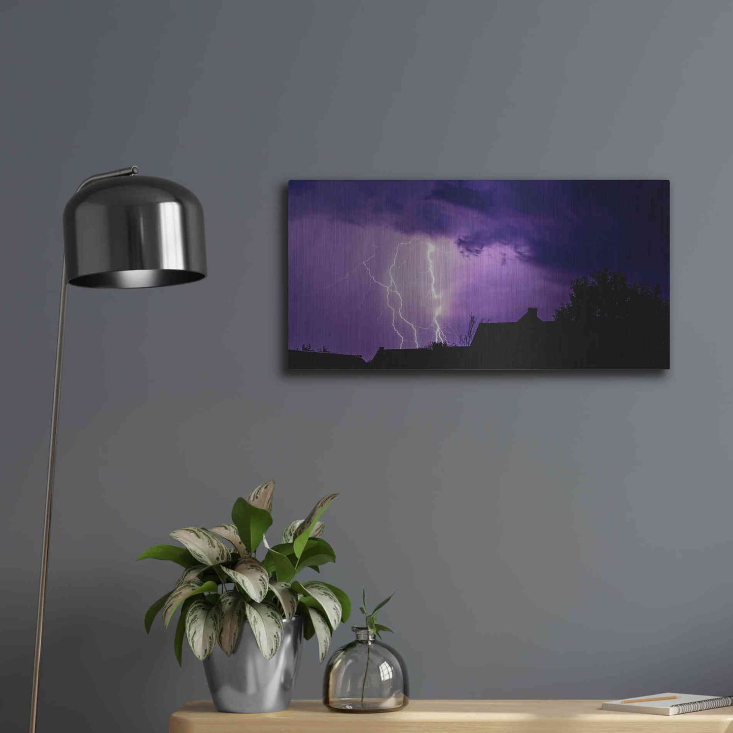 Luxe Metal Art 'Amethyst Lightning' by Unknown Artist, Metal Wall Art,24x12