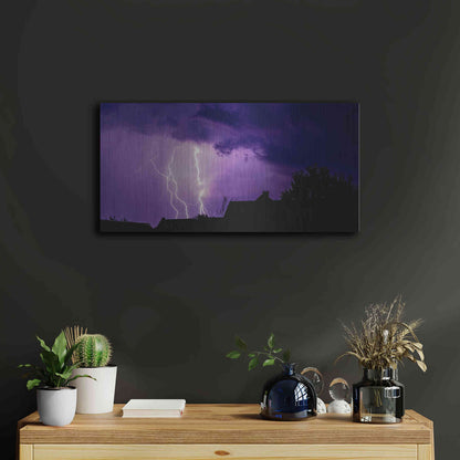 Luxe Metal Art 'Amethyst Lightning' by Unknown Artist, Metal Wall Art,24x12