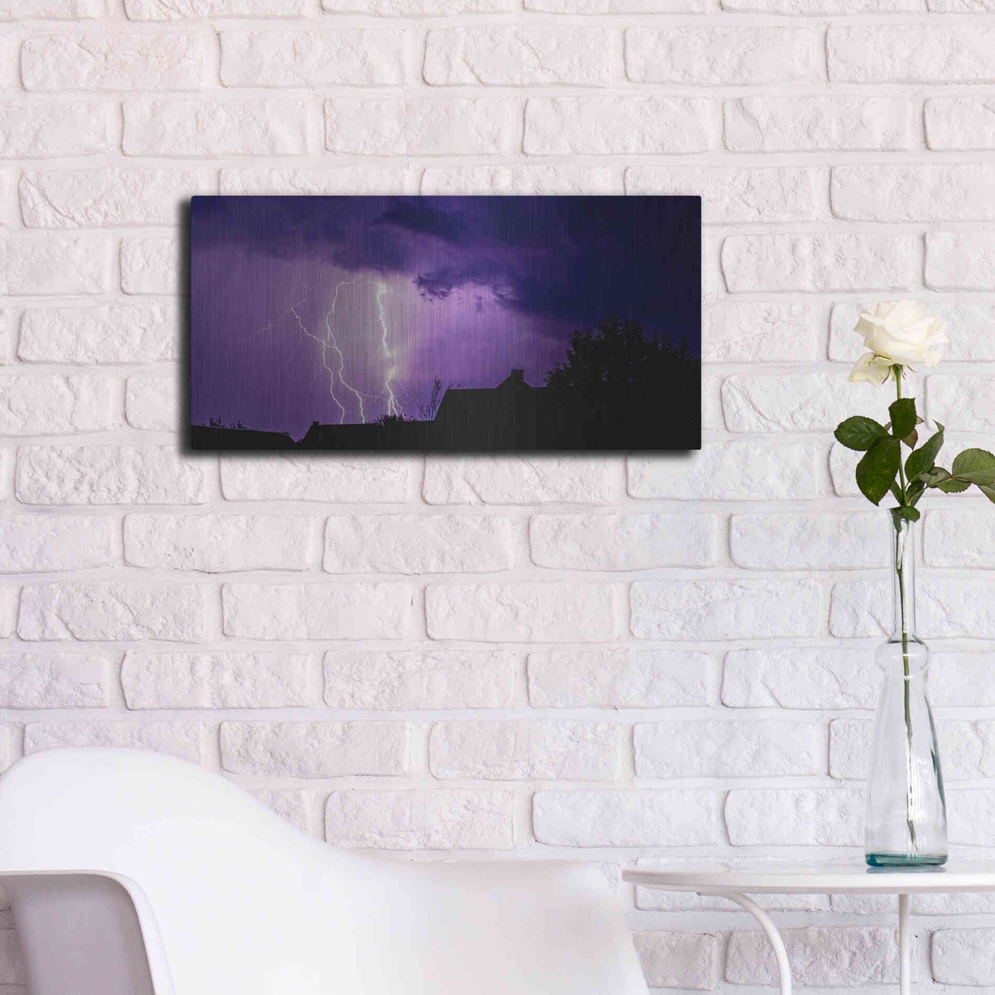 Luxe Metal Art 'Amethyst Lightning' by Unknown Artist, Metal Wall Art,24x12