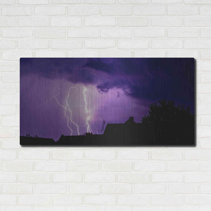 Luxe Metal Art 'Amethyst Lightning' by Unknown Artist, Metal Wall Art,48x24