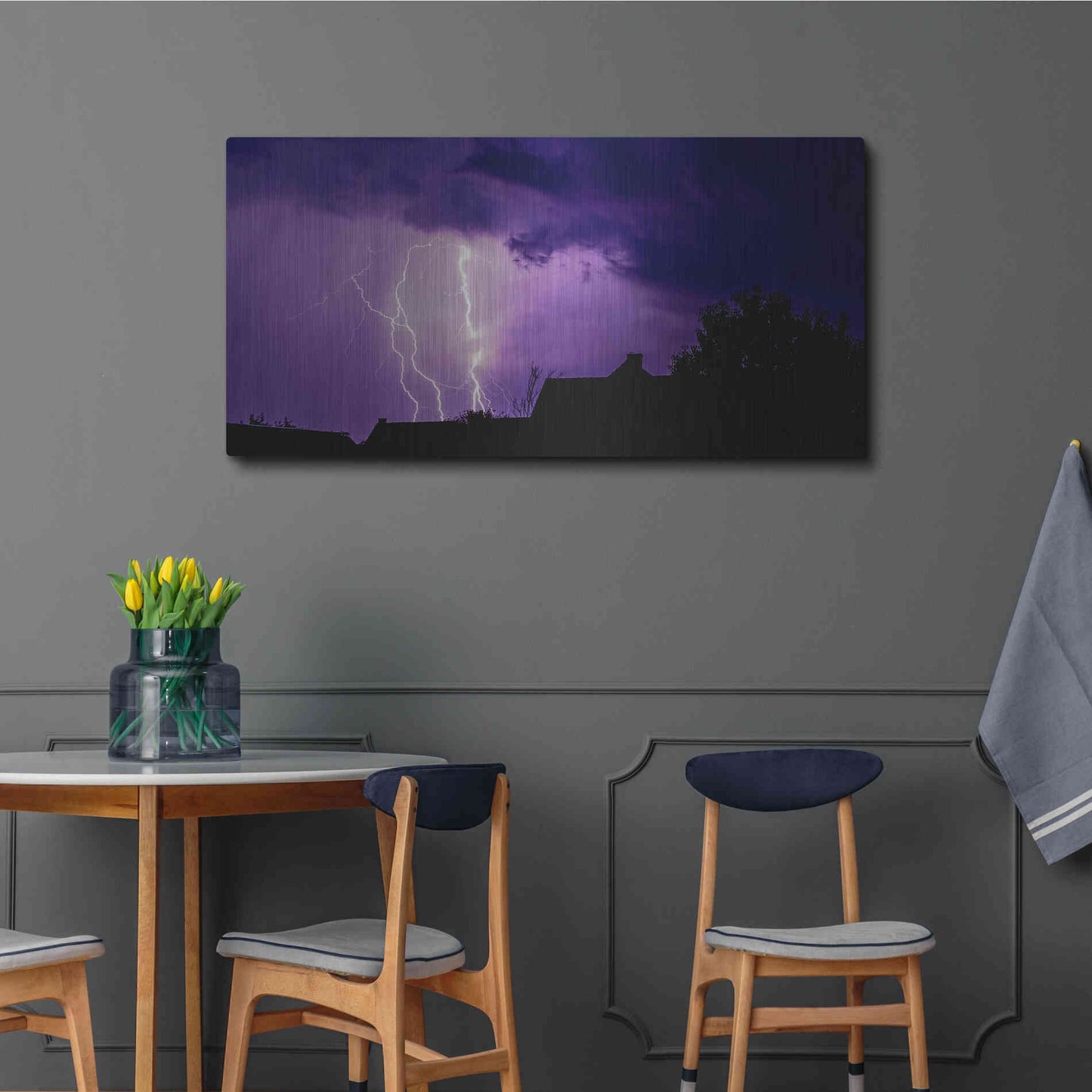 Luxe Metal Art 'Amethyst Lightning' by Unknown Artist, Metal Wall Art,48x24