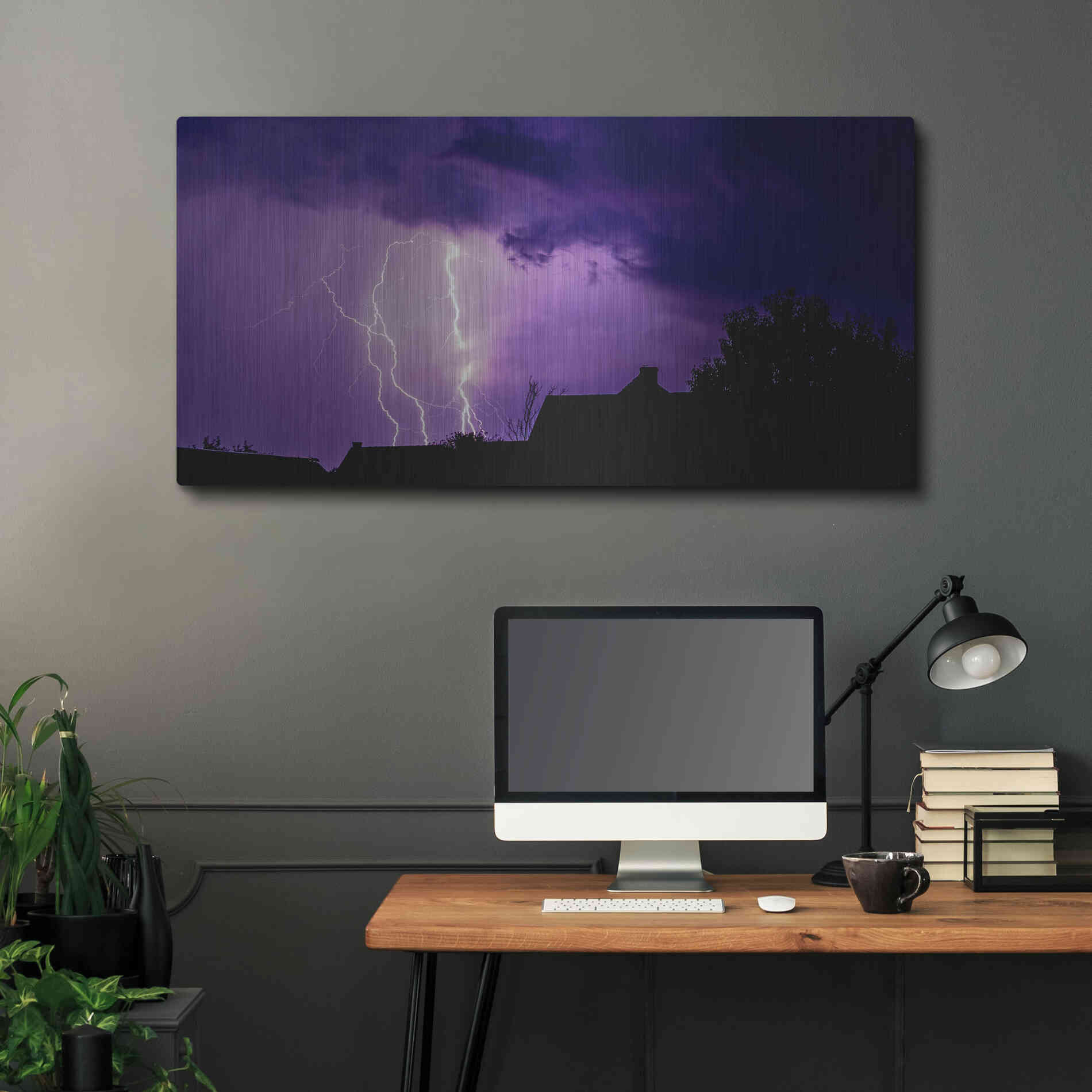 Luxe Metal Art 'Amethyst Lightning' by Unknown Artist, Metal Wall Art,48x24