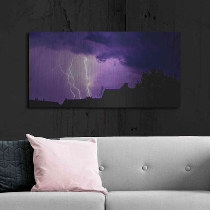 Luxe Metal Art 'Amethyst Lightning' by Unknown Artist, Metal Wall Art,48x24