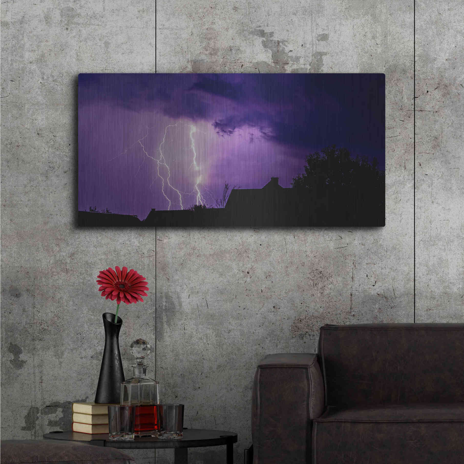 Luxe Metal Art 'Amethyst Lightning' by Unknown Artist, Metal Wall Art,48x24