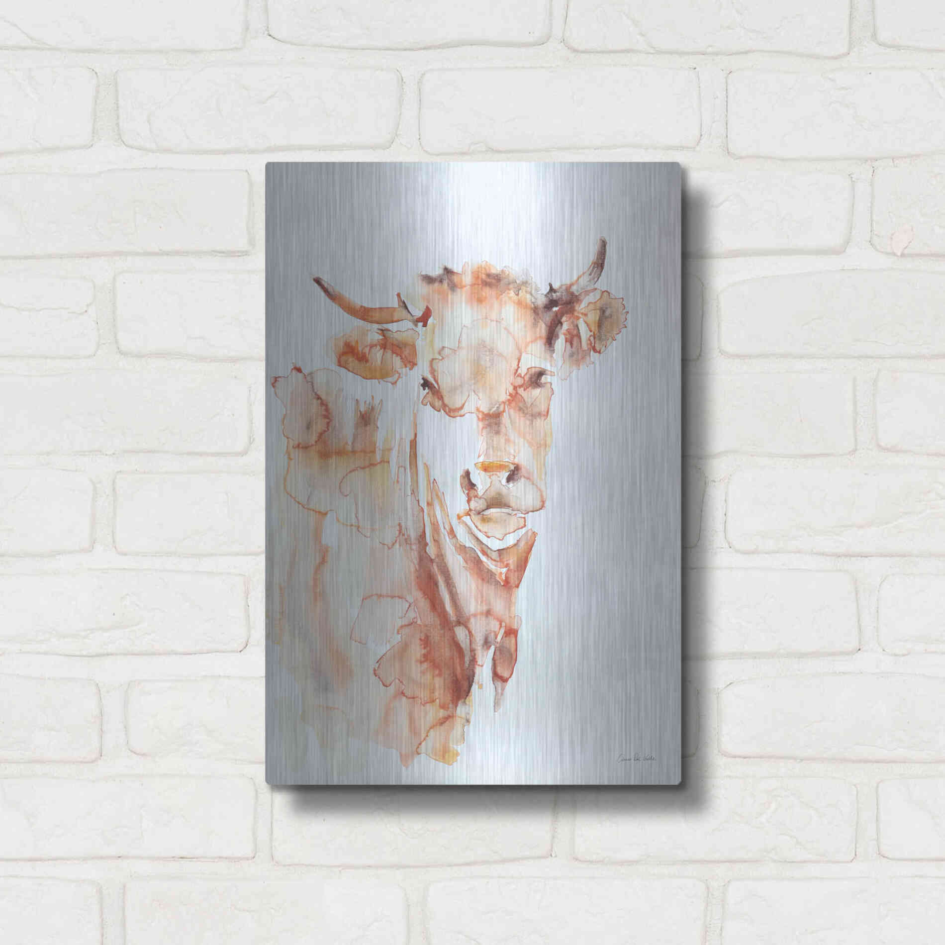 Luxe Metal Art 'Village Cow' by Alan Majchrowicz, Metal Wall Art,12x16