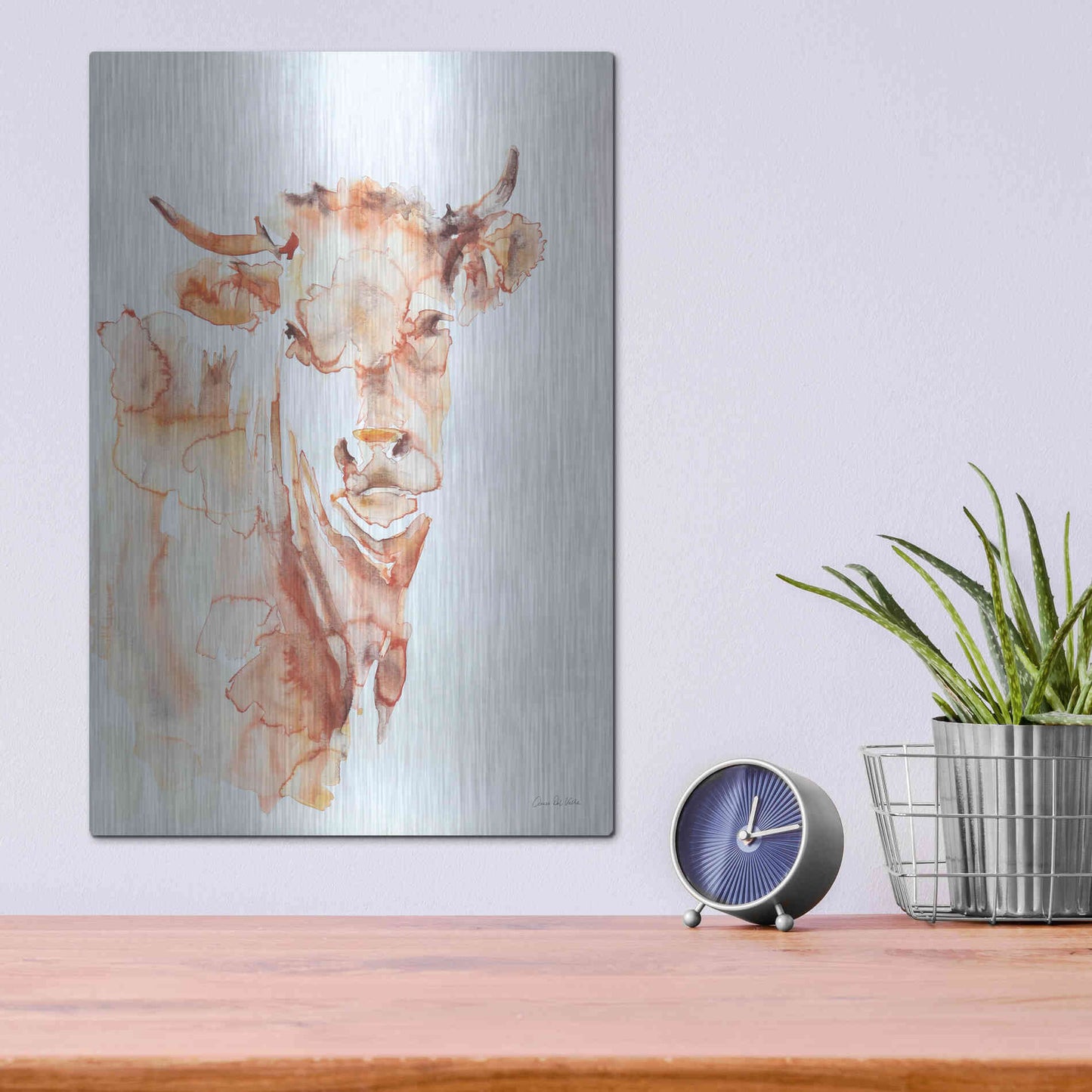 Luxe Metal Art 'Village Cow' by Alan Majchrowicz, Metal Wall Art,12x16