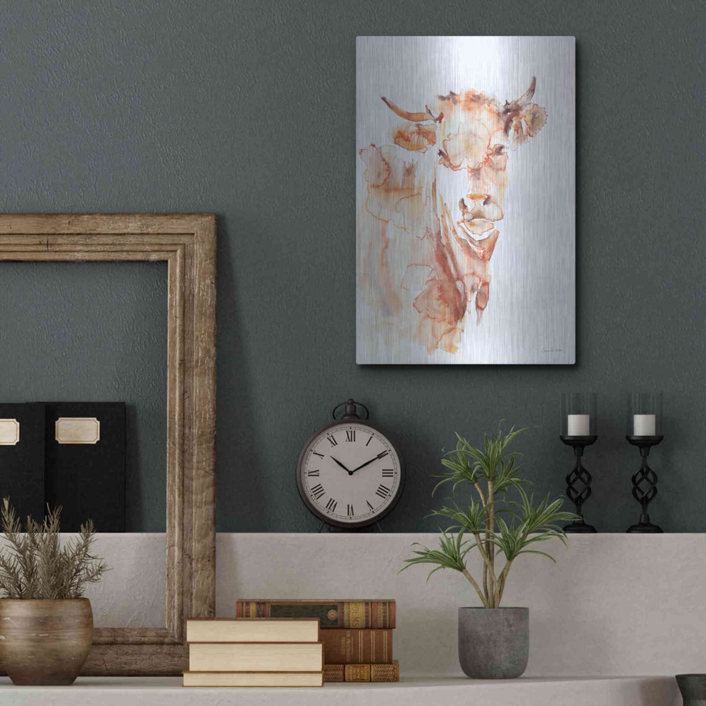 Luxe Metal Art 'Village Cow' by Alan Majchrowicz, Metal Wall Art,12x16