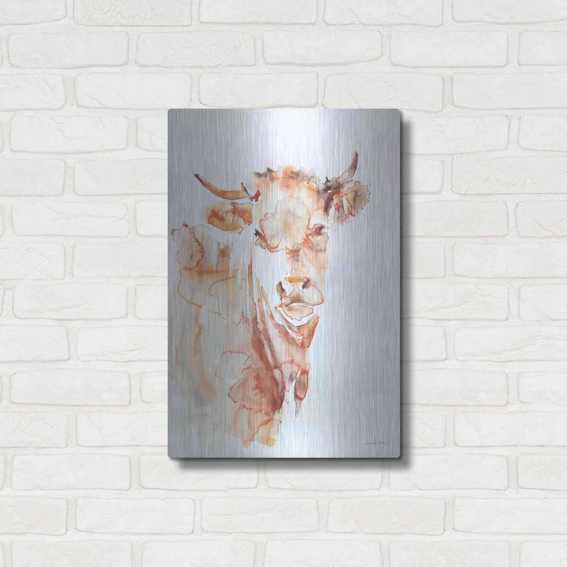 Luxe Metal Art 'Village Cow' by Alan Majchrowicz, Metal Wall Art,16x24