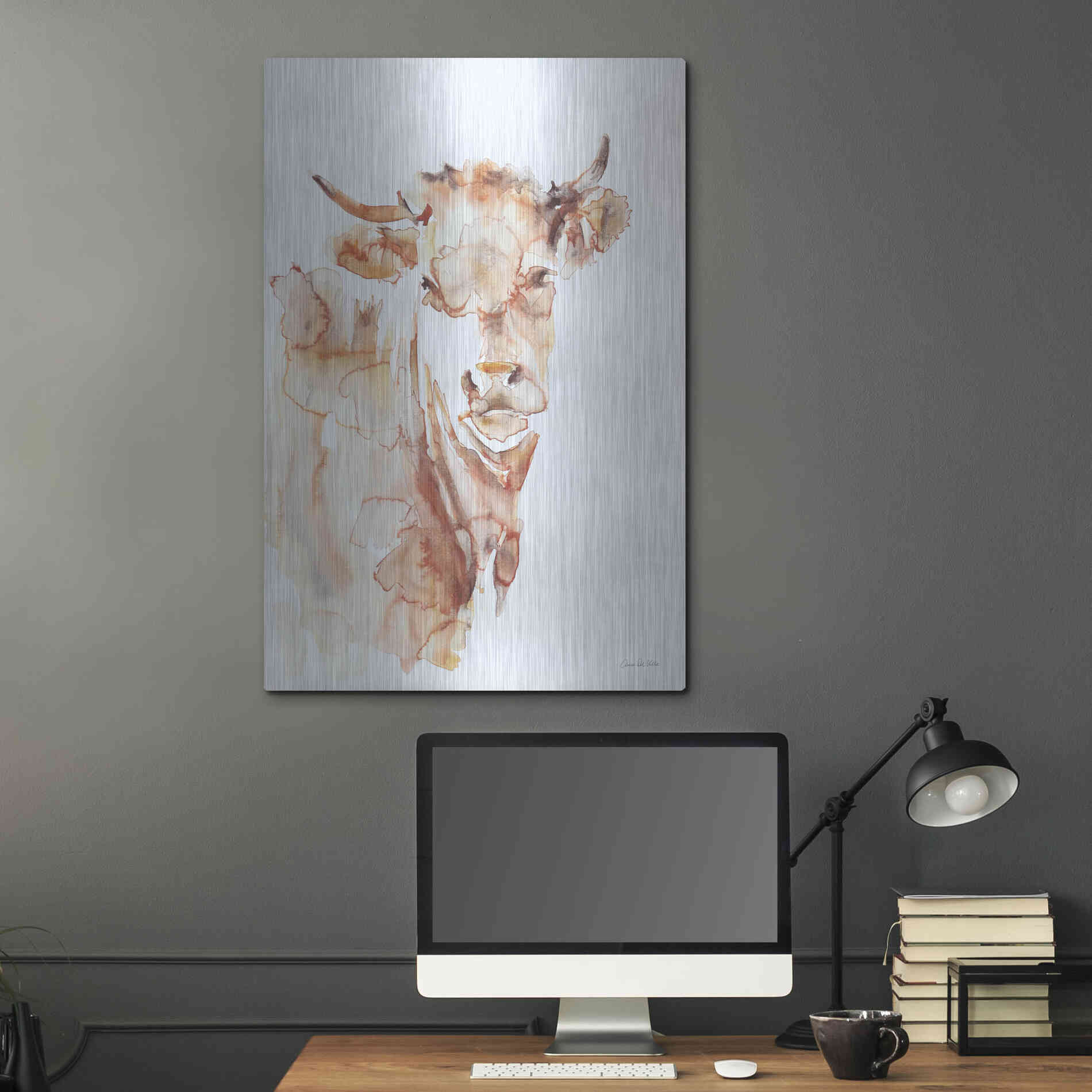 Luxe Metal Art 'Village Cow' by Alan Majchrowicz, Metal Wall Art,24x36