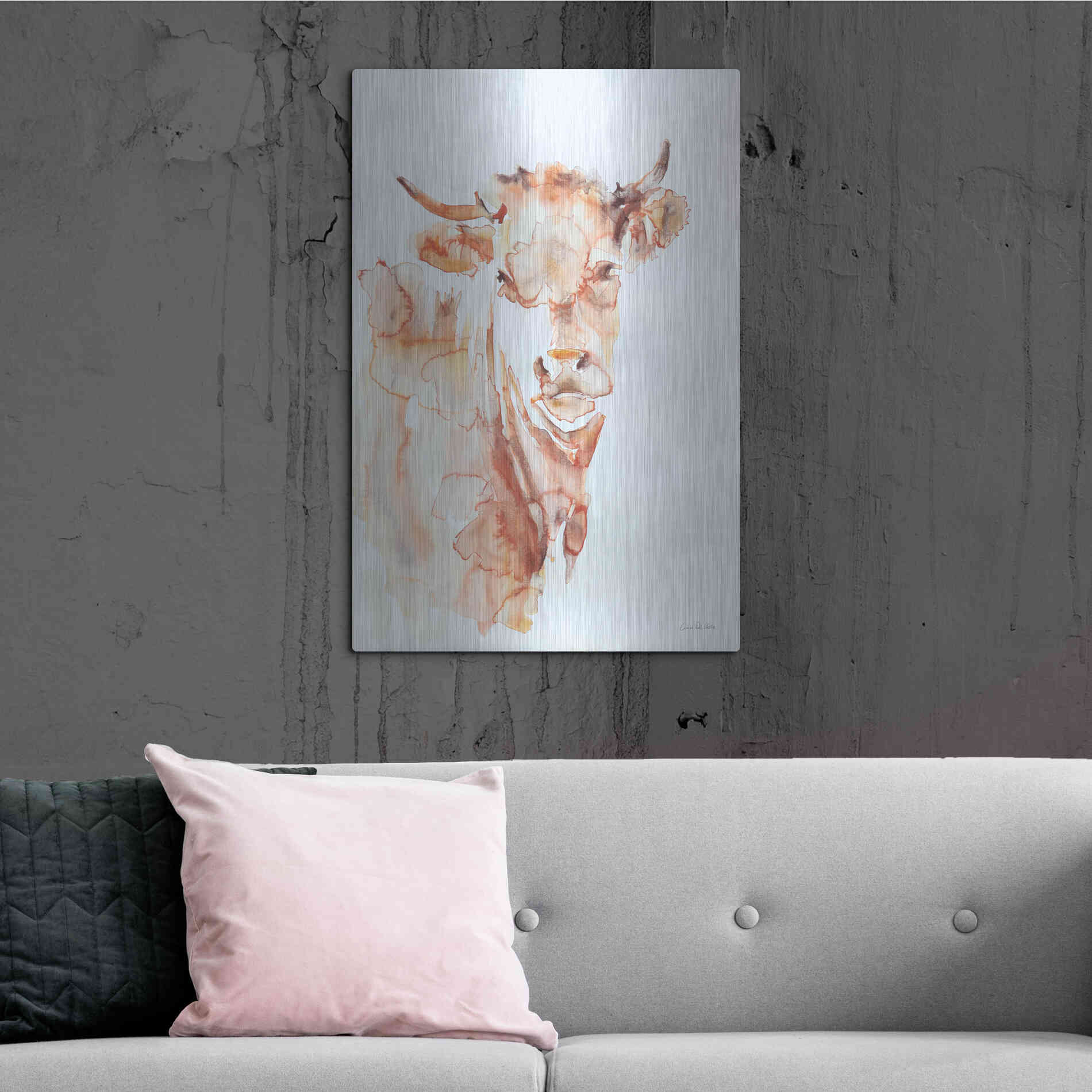 Luxe Metal Art 'Village Cow' by Alan Majchrowicz, Metal Wall Art,24x36