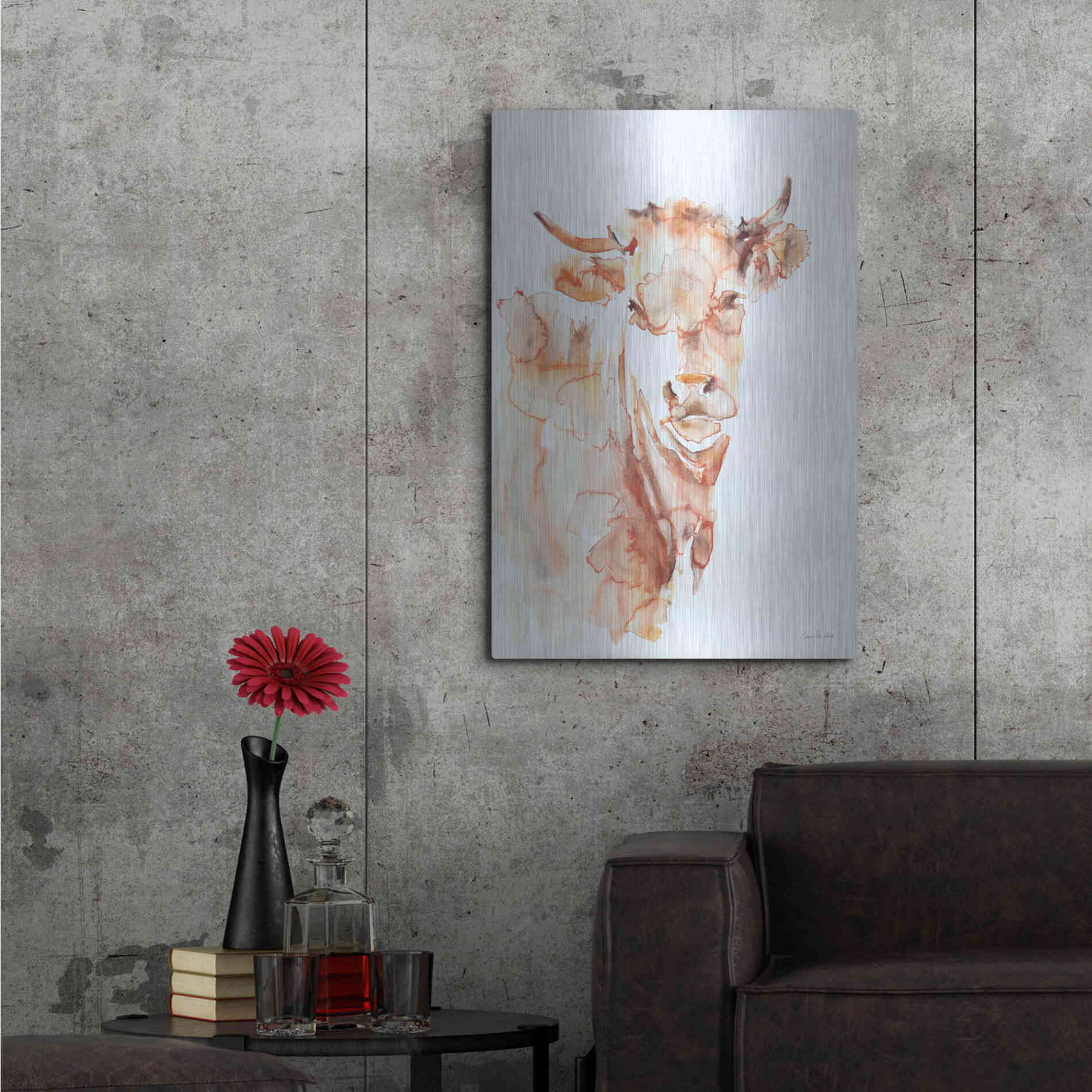 Luxe Metal Art 'Village Cow' by Alan Majchrowicz, Metal Wall Art,24x36