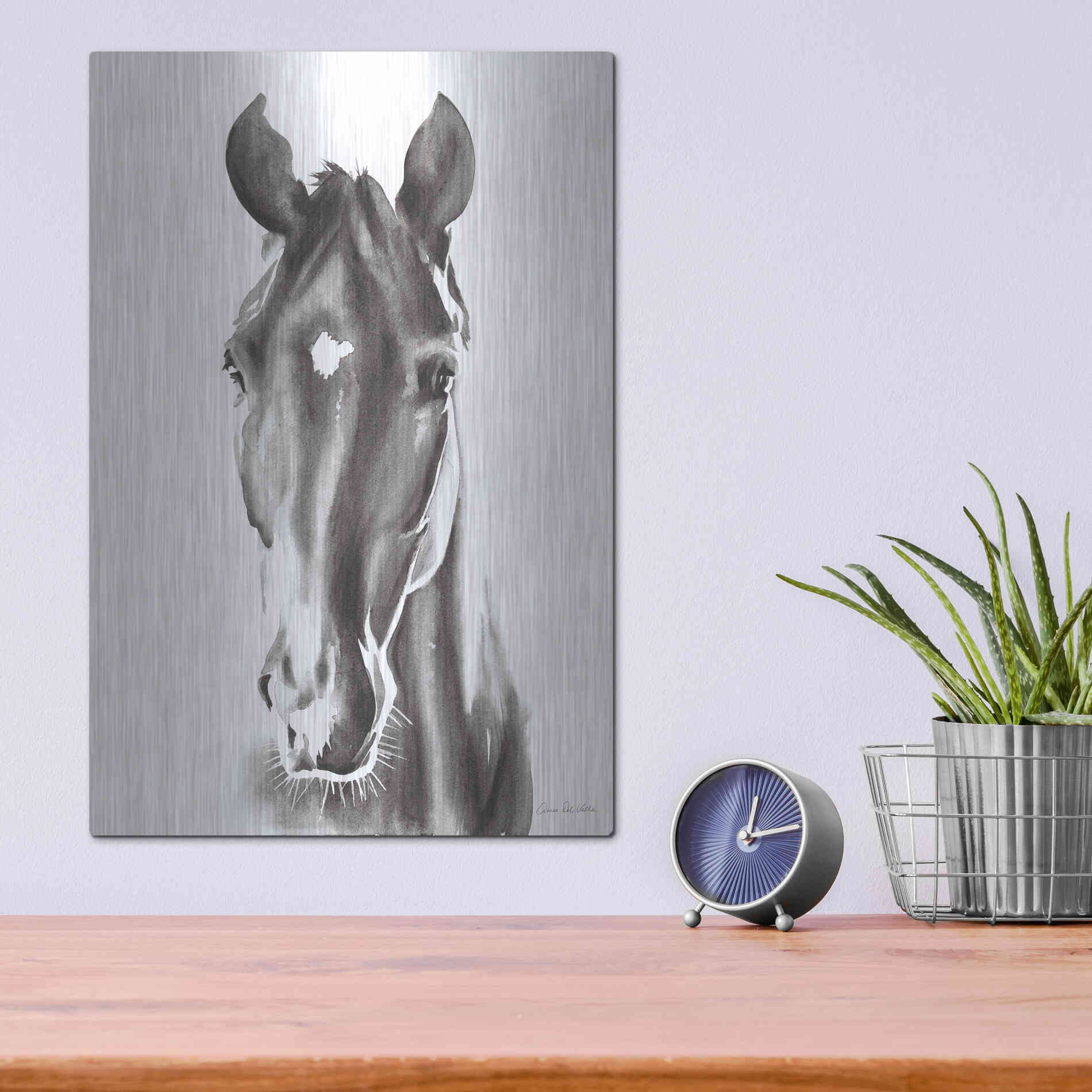 Luxe Metal Art 'Le Cheval Noir' by Alan Majchrowicz, Metal Wall Art,12x16