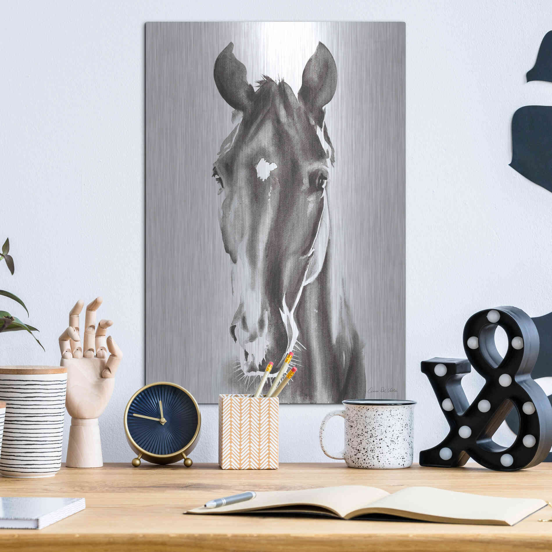 Luxe Metal Art 'Le Cheval Noir' by Alan Majchrowicz, Metal Wall Art,12x16