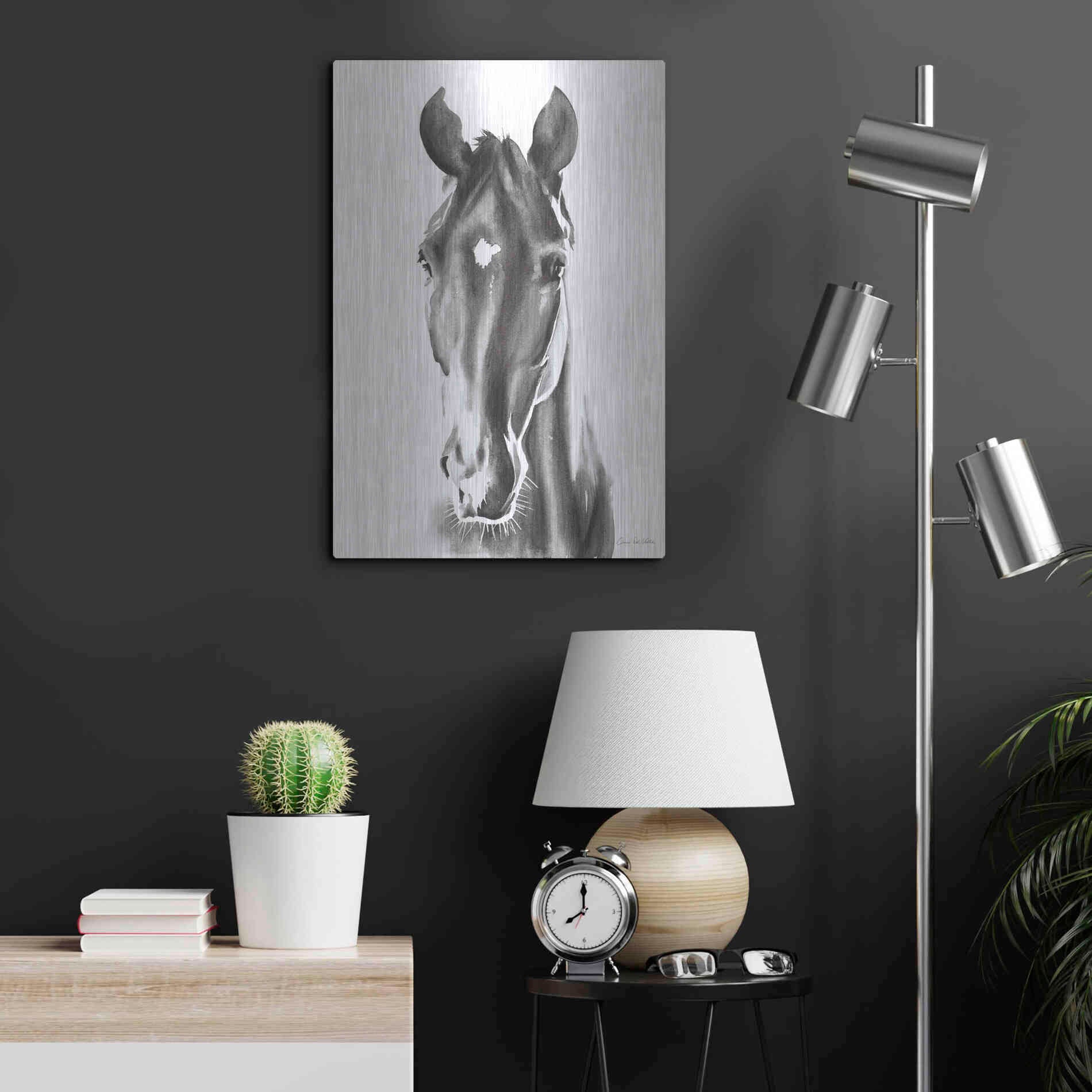 Luxe Metal Art 'Le Cheval Noir' by Alan Majchrowicz, Metal Wall Art,16x24