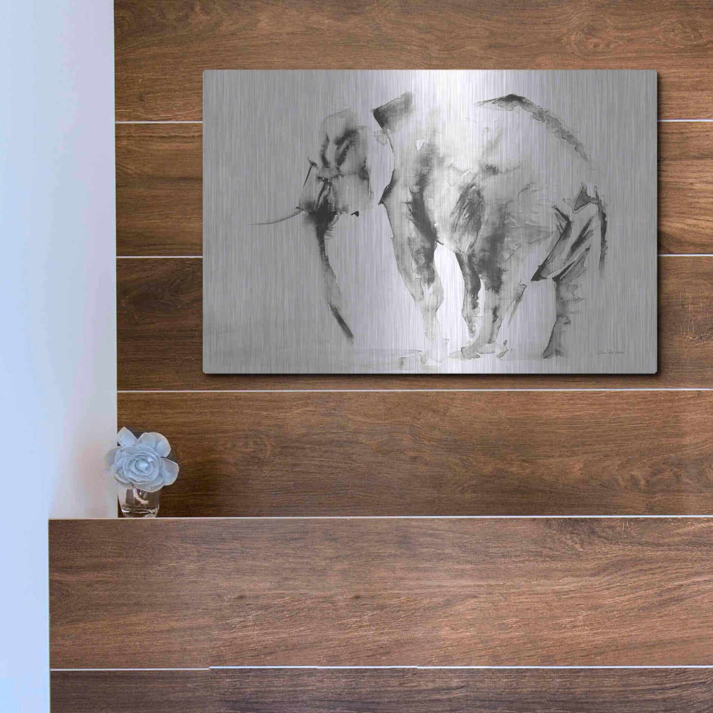 Luxe Metal Art 'Lone Elephant Gray' by Alan Majchrowicz, Metal Wall Art,16x12