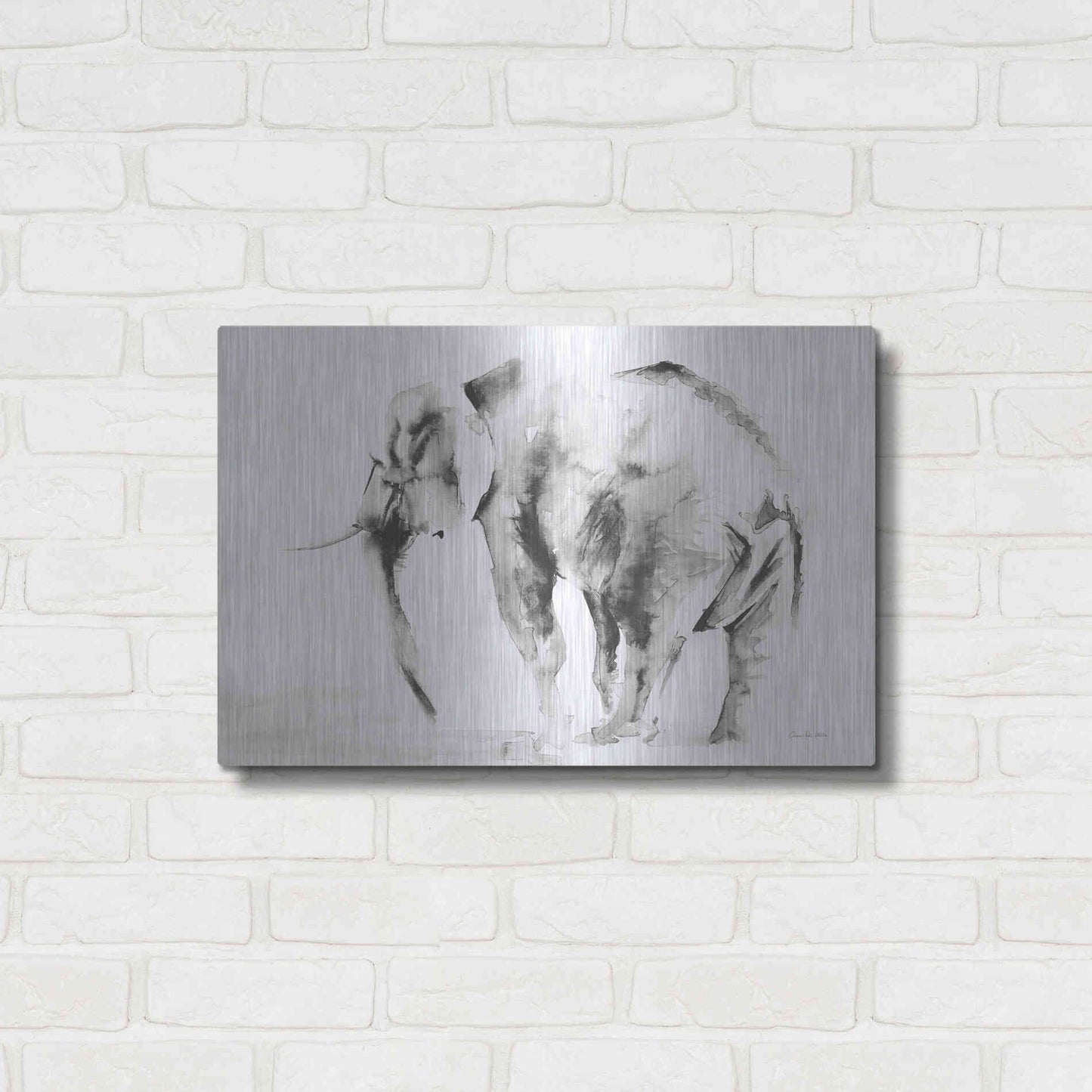 Luxe Metal Art 'Lone Elephant Gray' by Alan Majchrowicz, Metal Wall Art,24x16