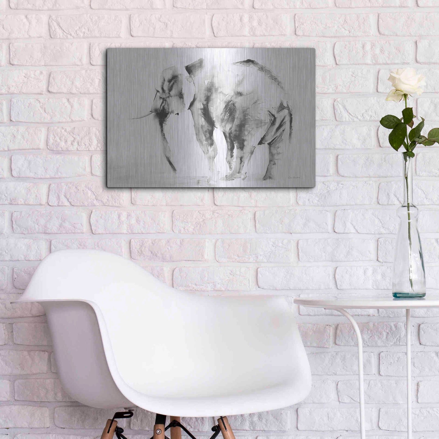 Luxe Metal Art 'Lone Elephant Gray' by Alan Majchrowicz, Metal Wall Art,24x16