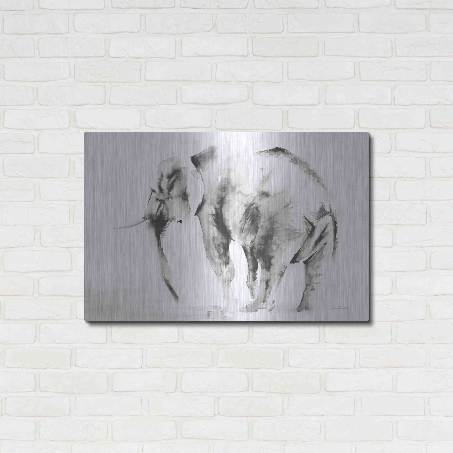 Luxe Metal Art 'Lone Elephant Gray' by Alan Majchrowicz, Metal Wall Art,36x24