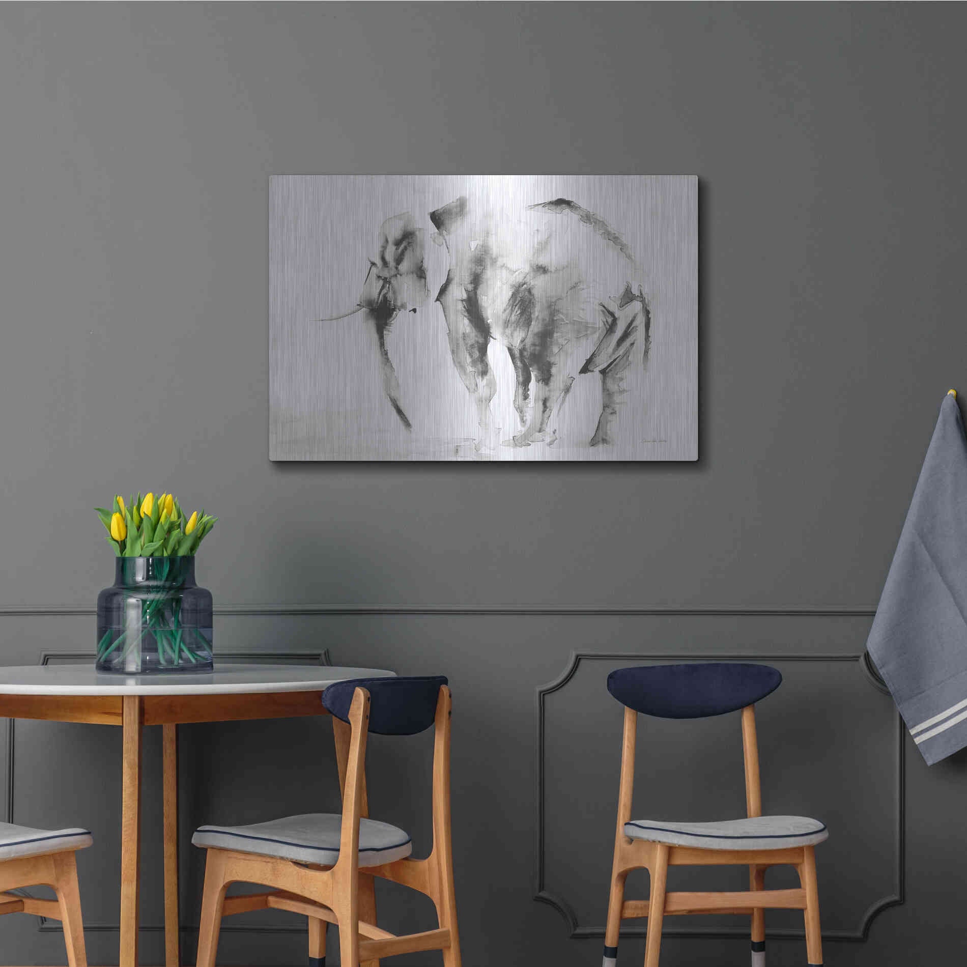 Luxe Metal Art 'Lone Elephant Gray' by Alan Majchrowicz, Metal Wall Art,36x24