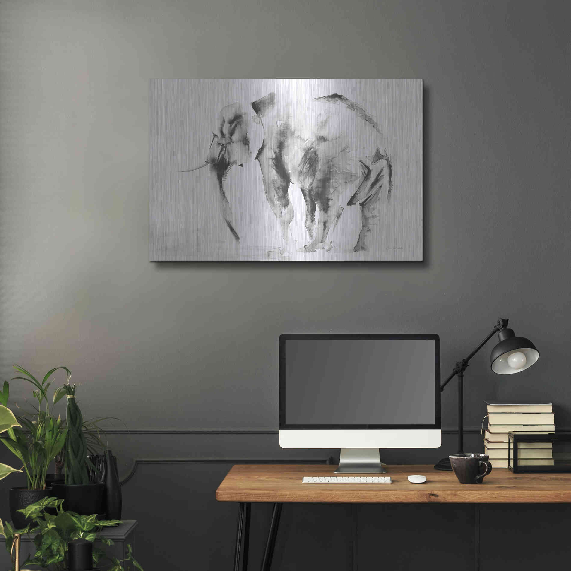 Luxe Metal Art 'Lone Elephant Gray' by Alan Majchrowicz, Metal Wall Art,36x24