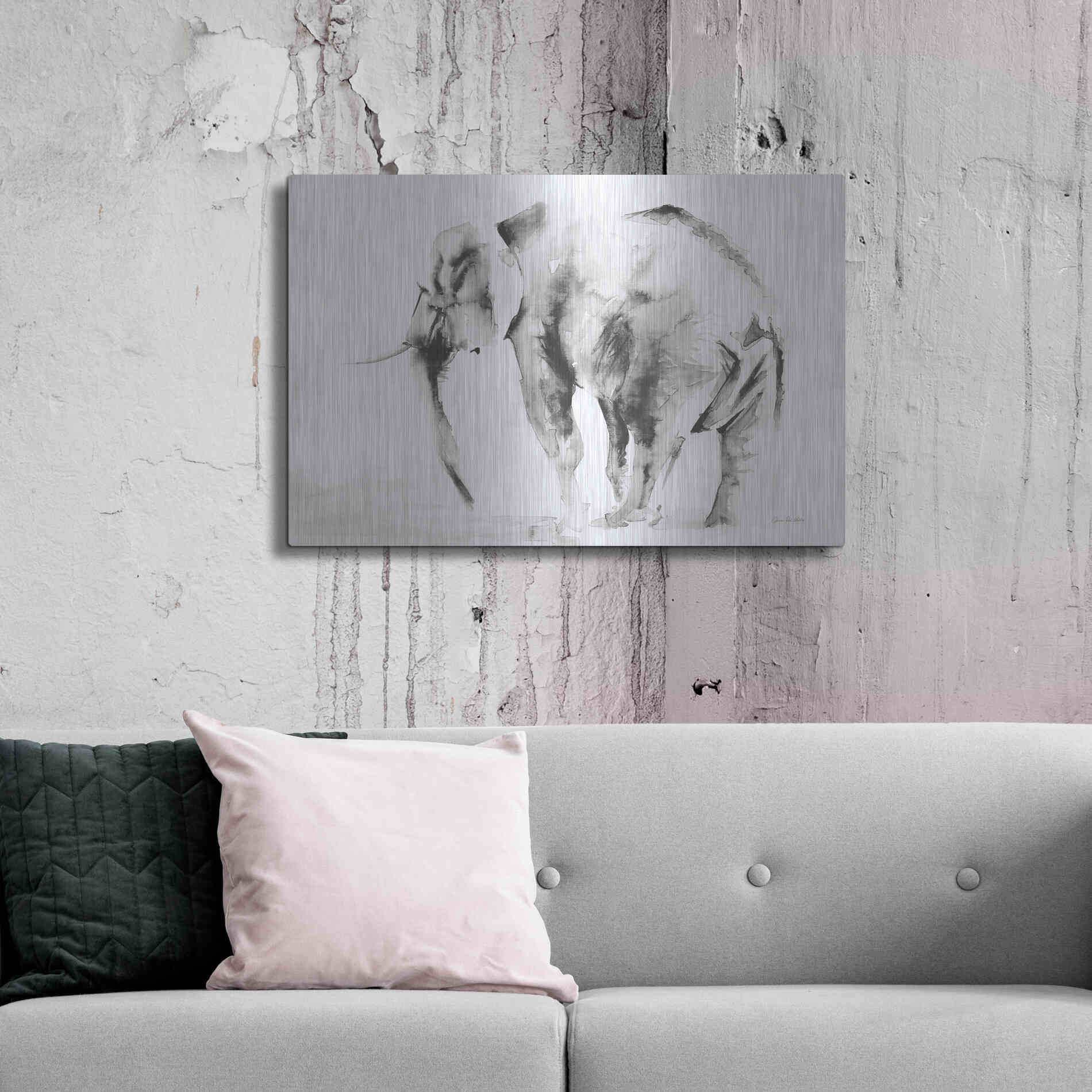 Luxe Metal Art 'Lone Elephant Gray' by Alan Majchrowicz, Metal Wall Art,36x24