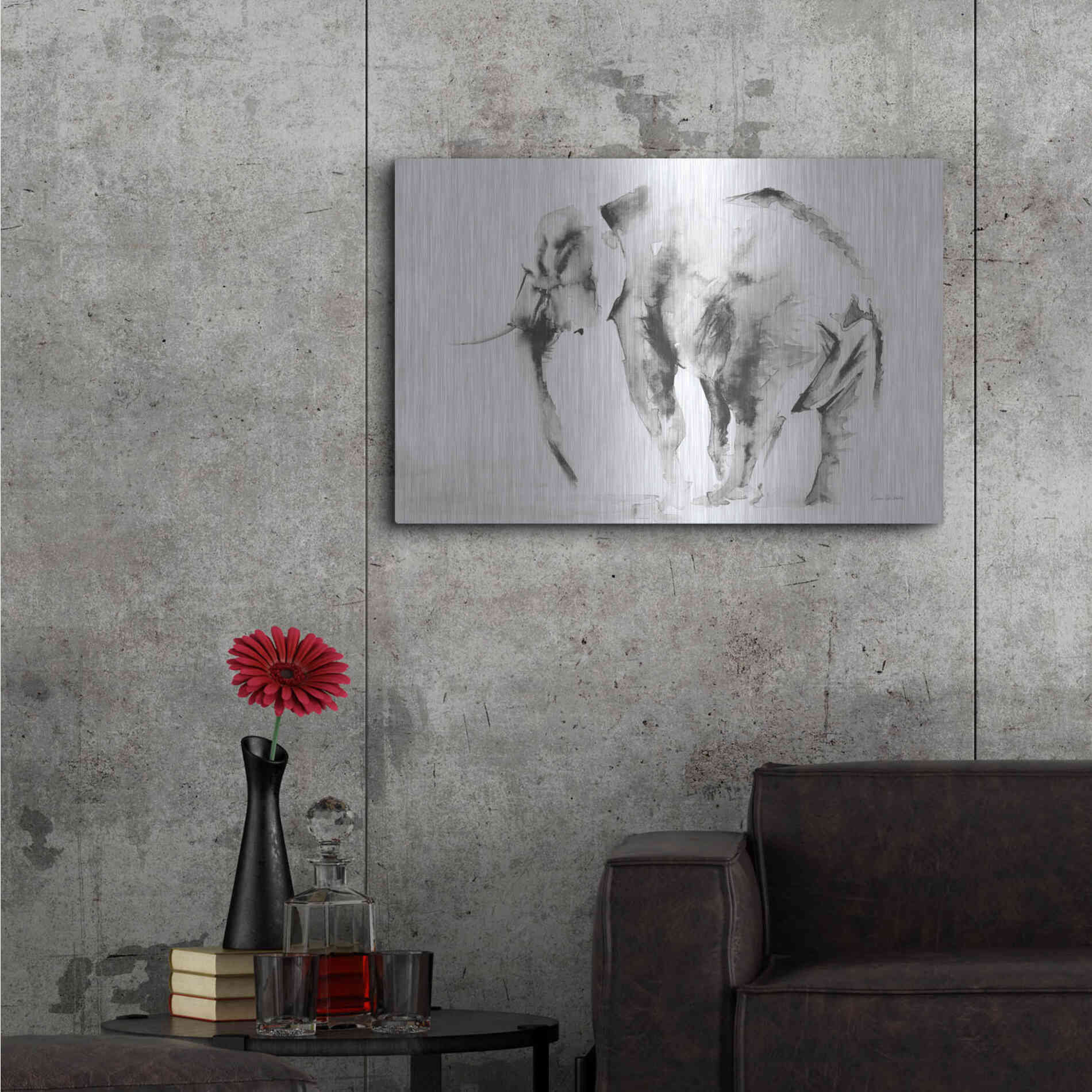 Luxe Metal Art 'Lone Elephant Gray' by Alan Majchrowicz, Metal Wall Art,36x24