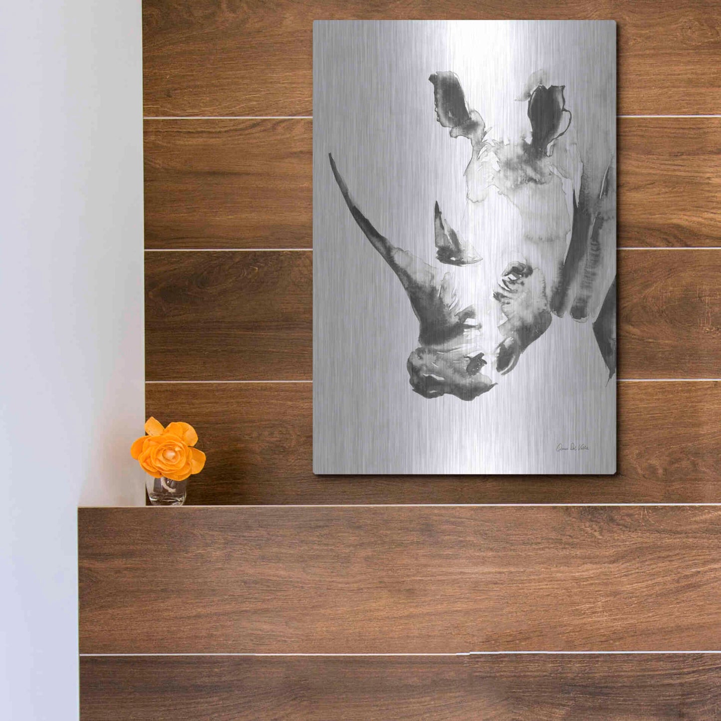 Luxe Metal Art 'Rhino Gray' by Alan Majchrowicz, Metal Wall Art,12x16