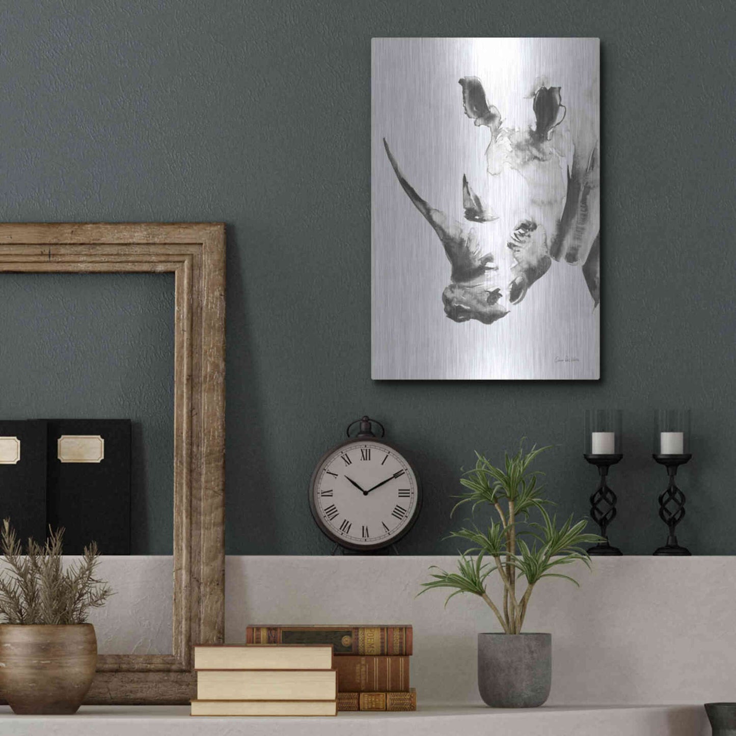 Luxe Metal Art 'Rhino Gray' by Alan Majchrowicz, Metal Wall Art,12x16