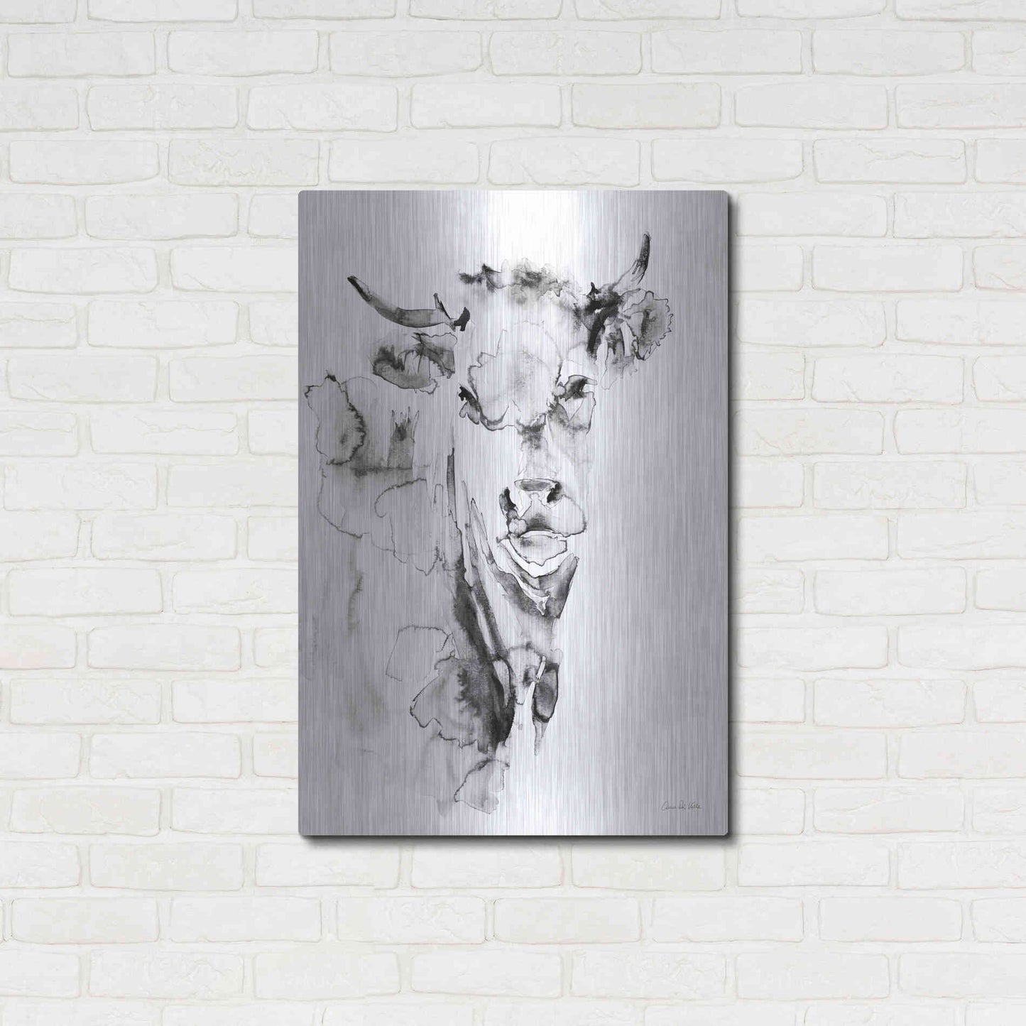 Luxe Metal Art 'Village Cow Gray' by Alan Majchrowicz, Metal Wall Art,24x36