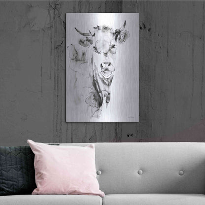 Luxe Metal Art 'Village Cow Gray' by Alan Majchrowicz, Metal Wall Art,24x36