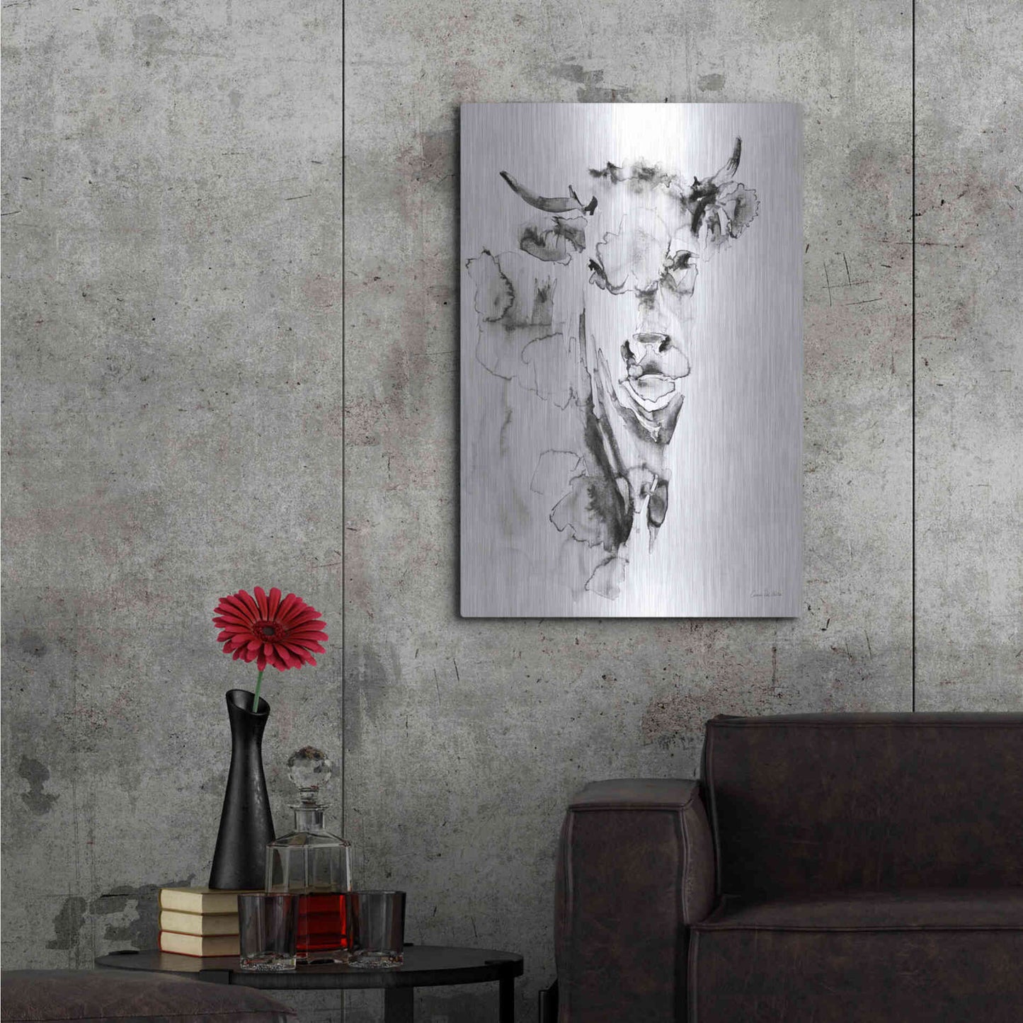 Luxe Metal Art 'Village Cow Gray' by Alan Majchrowicz, Metal Wall Art,24x36